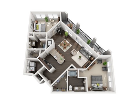 Floor plan for 2 beds, 2 baths, 1256 sqft